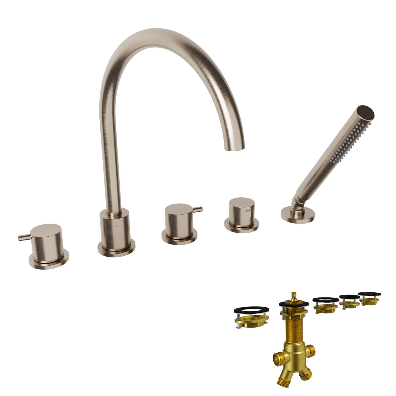 Blaufoss Round 5 trous Robinet de baignoire sur gorge Brushed Coolmetal set douchette incl.