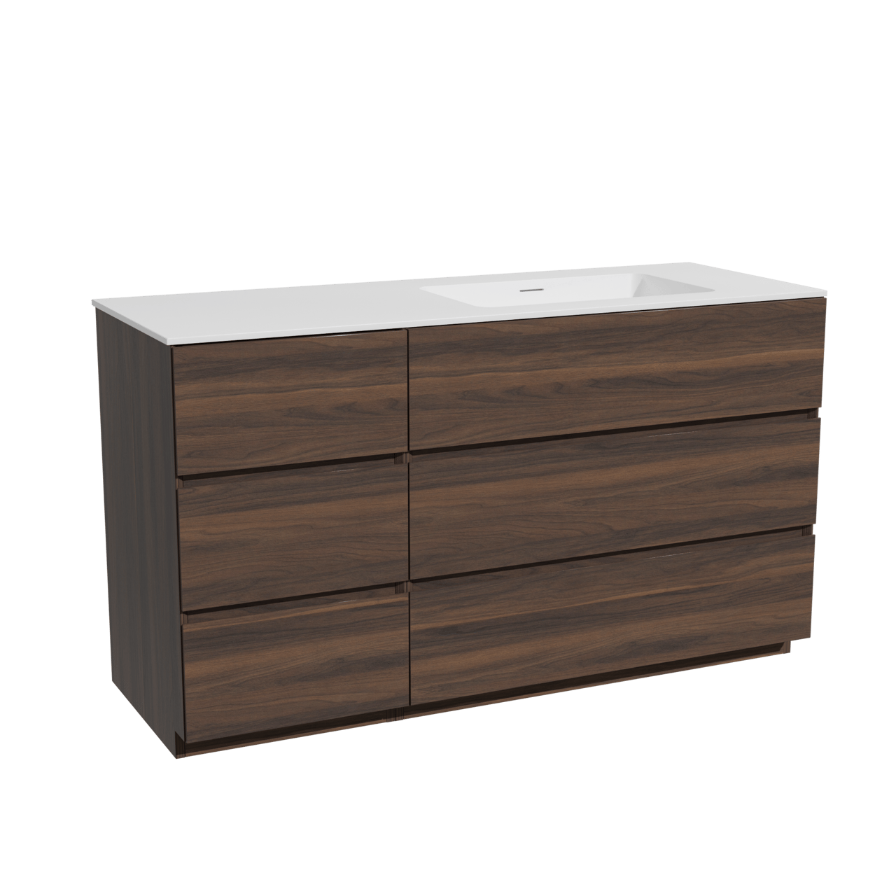 Storke Edge meuble salle de bains à poser 140 x 52 cm noyer avec Mata vasque asymétrique droite en solid surface blanc mat