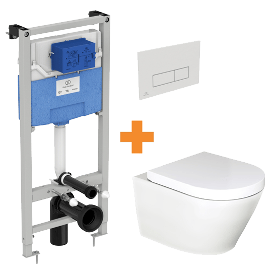 Luca Varess Calibro WC suspendu blanc mat sans bride avec bâti-support et Ideal Standard Oleas M2 blanc brillant plaque de commande gratuit
