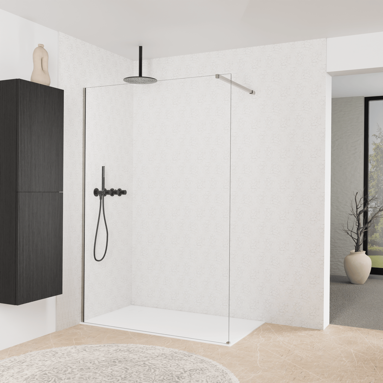Balmani Modular Walk-In Dusche: 140 x 200 cm, Klarglas, inklusive Coating, Profil Brushed Inox