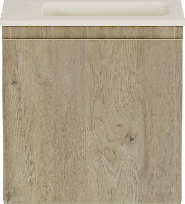 Storke Square meuble wc suspendu 40 x 22 cm chêne brut avec Fina plan vasque en Top Solid sand mat