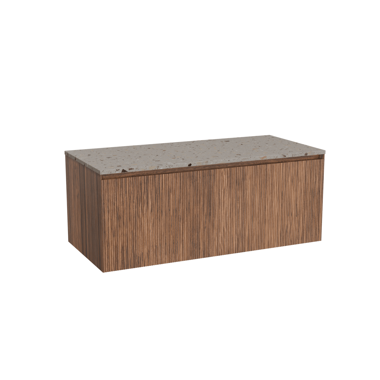 Balmani Fila zwevend badkamermeubel 120 x 55 cm notelaar met Stretto enkel of dubbel tablet in terrazzo greige terrazzo, Verticale symmetrische rechte ribbel