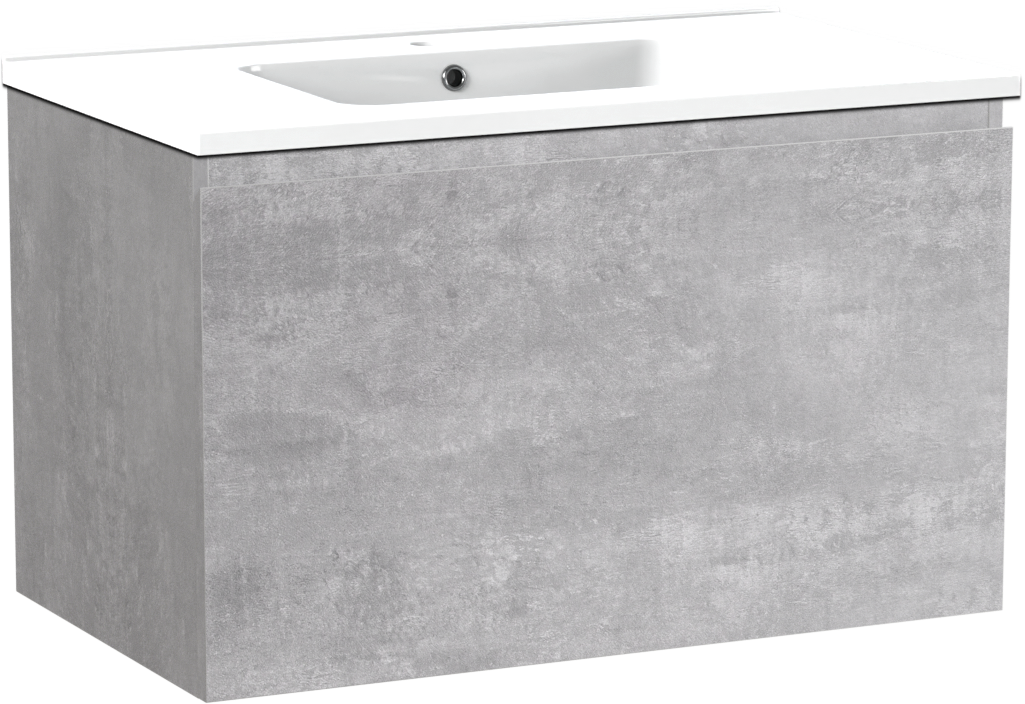 Linie Lado hängendes Möbelstück Set: 80 x 46 cm, Beton dunkelgrau, mit Vano Einzelwaschtisch, Marmorkomposit Weiß glänzend