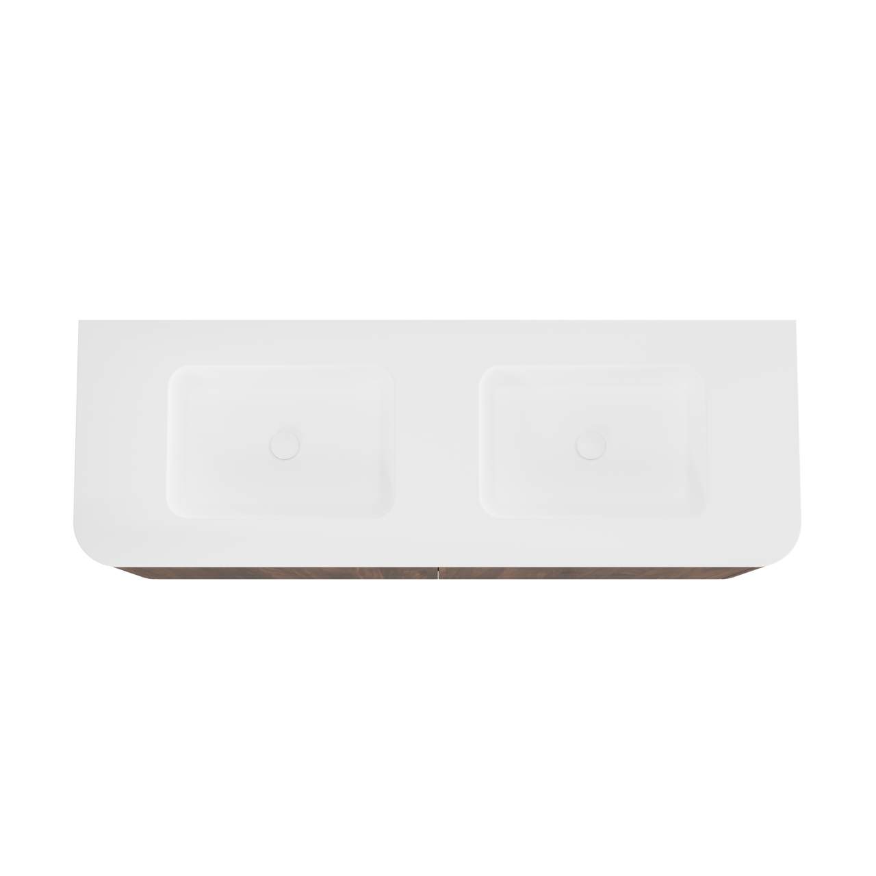 Balmani Moon zwevend badkamermeubel 160 x 55 cm amerikaanse notelaar met Moon dubbele wastafel in solid surface mat wit