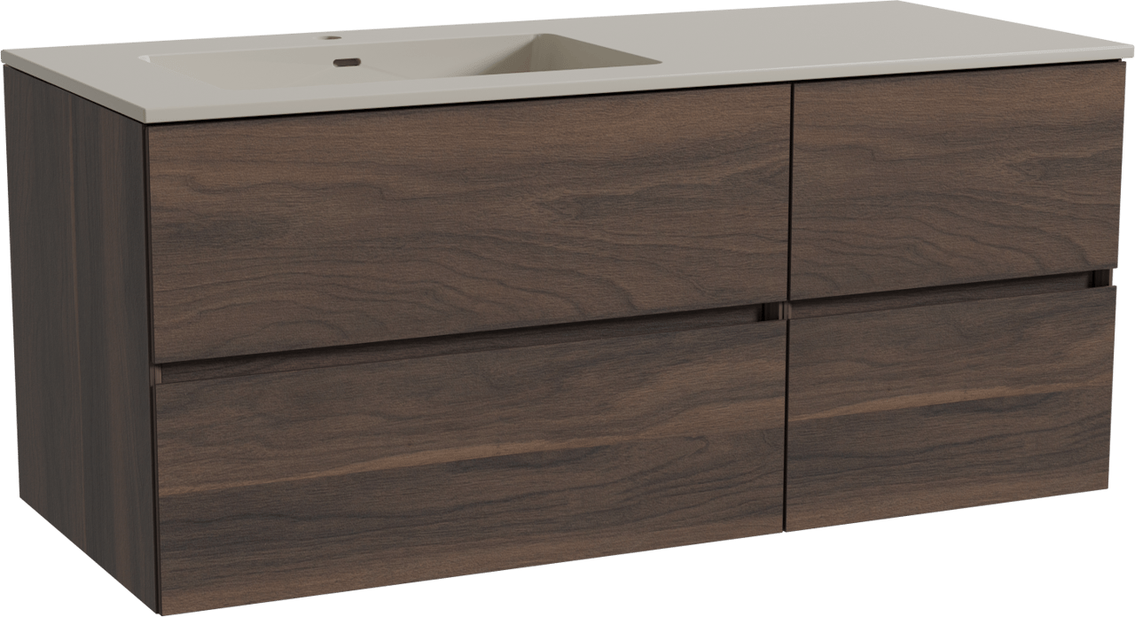 Storke Edge hängendes Möbelstück Set: 120 x 52 cm, Nussbaum, mit Diva Waschtisch links, Top Solid Seidengrau