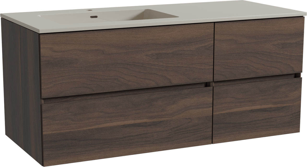 Storke Edge hängendes Möbelstück Set: 120 x 52 cm, Nussbaum, mit Diva Waschtisch links, Top Solid Seidengrau