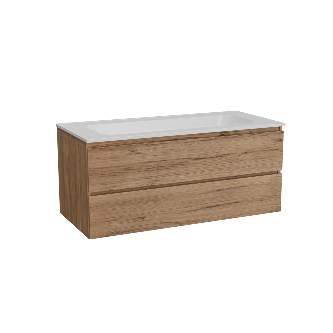 Balmani Lucida meuble salle de bains suspendu 120 x 55 cm teck avec Tablo Strada plan simple en marbre composite blanc mat