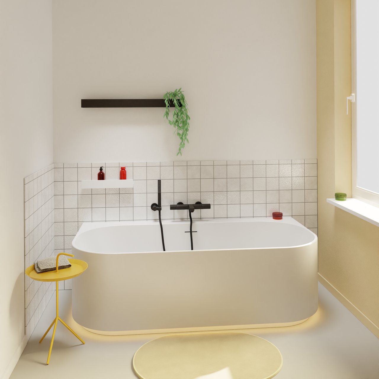 Luca Varess Laguna 2-Personen halb freistehende Badewanne: 170 x 85 cm, Acryl, Weiß matt, mit LED-Beleuchtung