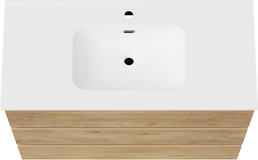 Linie Lado freistehendes Möbelstück Set: 100 x 46 cm, Naturbelassene Eiche, mit Baro Einzelwaschtisch, Porzellan Weiß matt