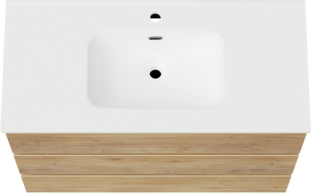 Linie Lado meuble salle de bains à poser 100 x 46 cm chêne naturel avec Baro plan simple en porcelaine blanc mat