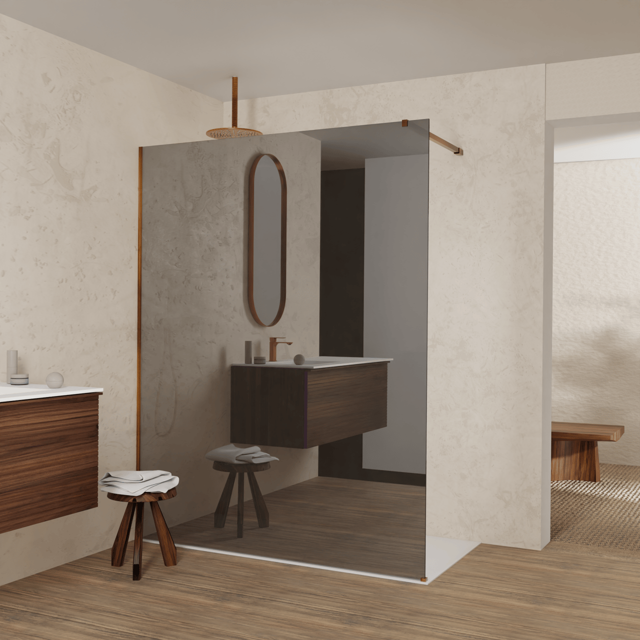 Balmani Modular douche à l'italienne: 160 x 200 cm, Miroir Reflex, Profil Brushed Rosegold