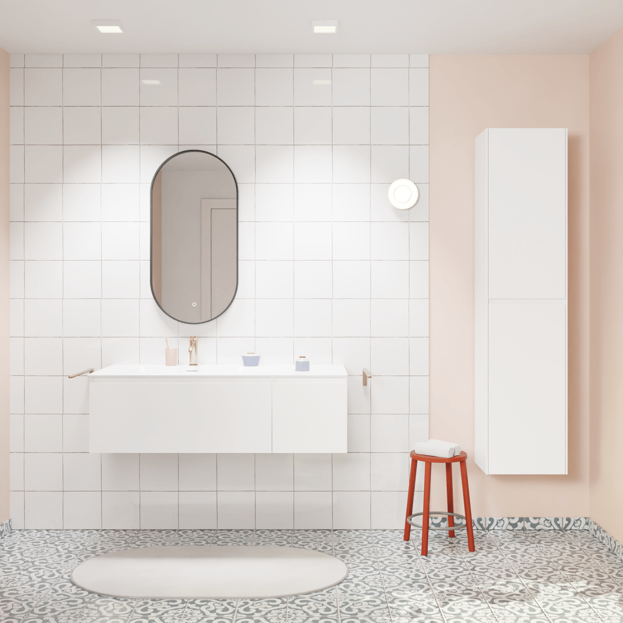 Storke Edge hängendes Möbelstück Set: 120 x 52 cm, Weiß glänzend, mit Mata Waschtisch links, Solid Surface Weiß matt