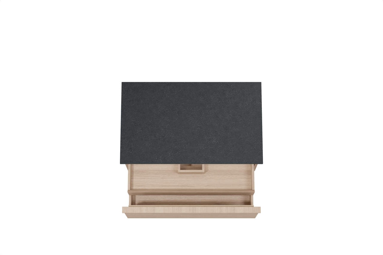 Balmani Forma zwevend badkamermeubel 90 x 55 cm natuur eik met Stretto enkel tablet in graniet zwart, Horizontale symmetrische rechte ribbel