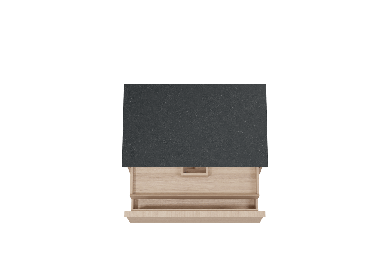 Balmani Forma hängendes Möbelstück Set: 90 x 55 cm, Naturbelassene Eiche, mit Stretto Einzel Waschtischplatte, Granit, Schwarzes Granit, Horizontale symmetrische gerade Rippe