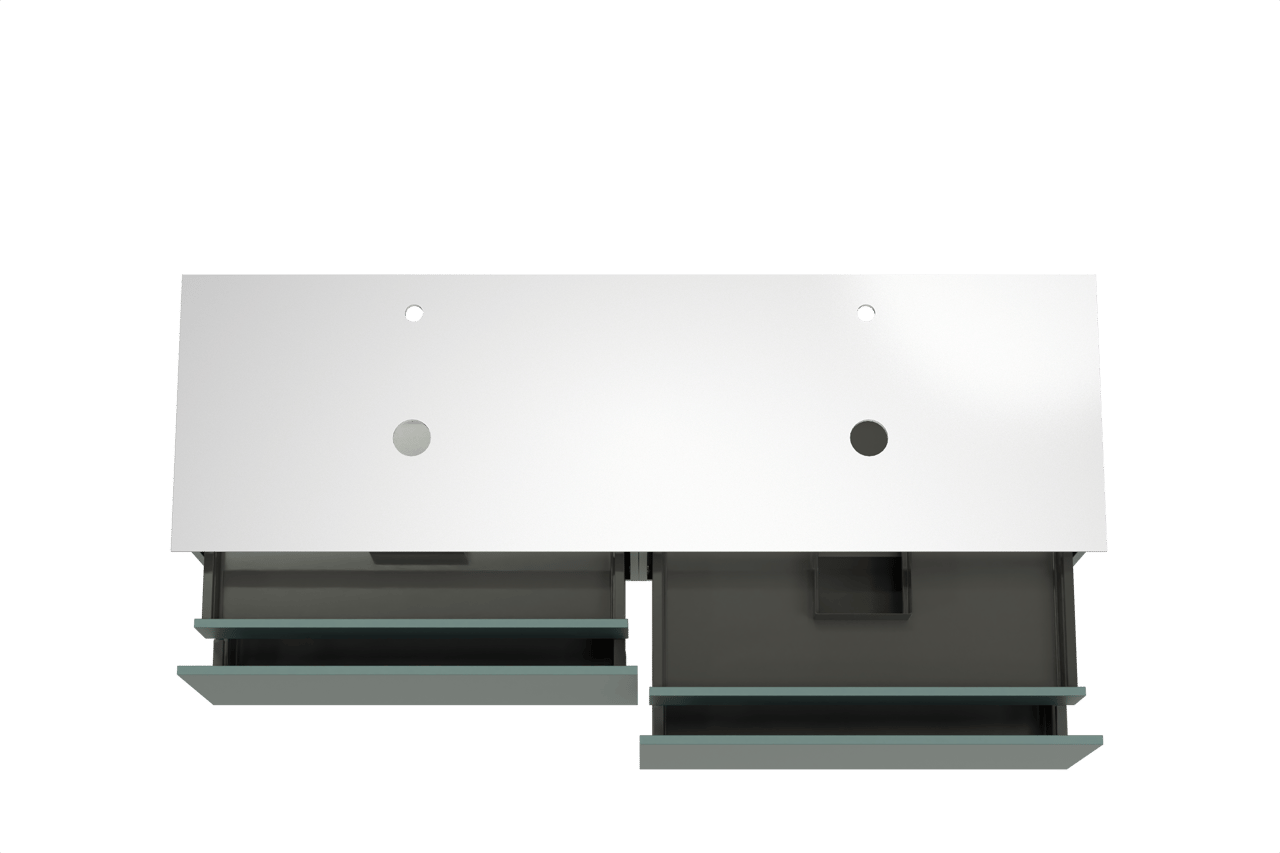 Balmani Sfera zwevend badkamermeubel 180 x 55 cm forest met Facetta dubbel tablet in solid surface mat wit