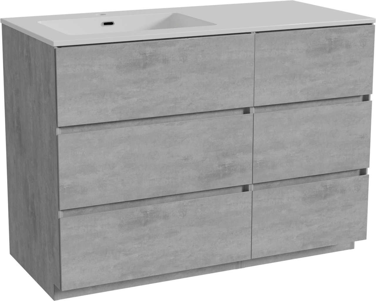 Storke Edge meuble salle de bains à poser 110 x 52 cm béton gris foncé avec Diva plan vasque asymétrique à gauche en marbre composite blanc brillant