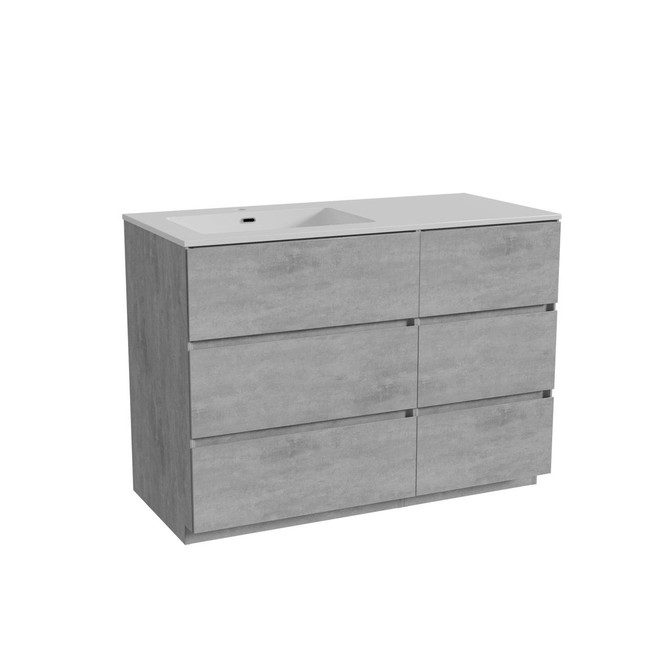 Storke Edge staand badkamermeubel 110 x 52 cm beton donkergrijs met Diva asymmetrisch linkse wastafel in composietmarmer glanzend wit