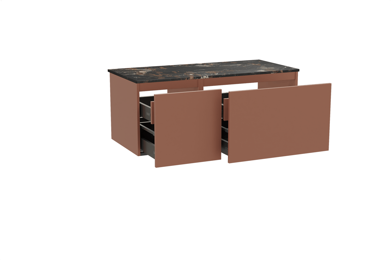 Balmani Sfera zwevend badkamermeubel 120 x 55 cm cotto met Stretto enkel tablet in marmer portoro gold