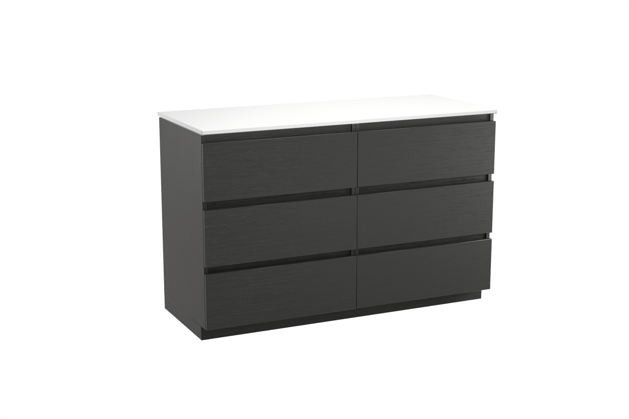 Balmani Lucida meuble salle de bains à poser 135 x 55 cm chêne noir avec Stretto tablette simple ou double en solid surface blanc mat