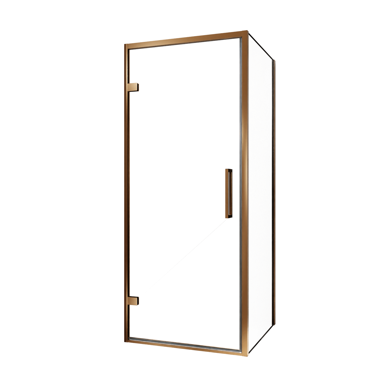 Balmani Senses Design douchehoek met linkse draaideur en vaste zijwand, 90 x 90 cm, Helder glas, Brushed Rosegold profielen