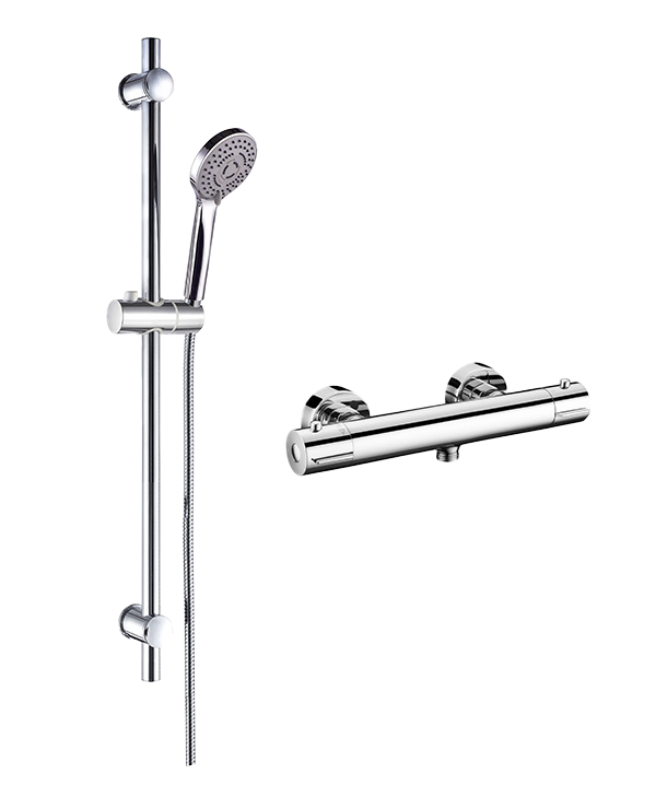 Linie Beats Duschsystem: inkl. Thermostat-Duscharmatur, Chrom glänzend