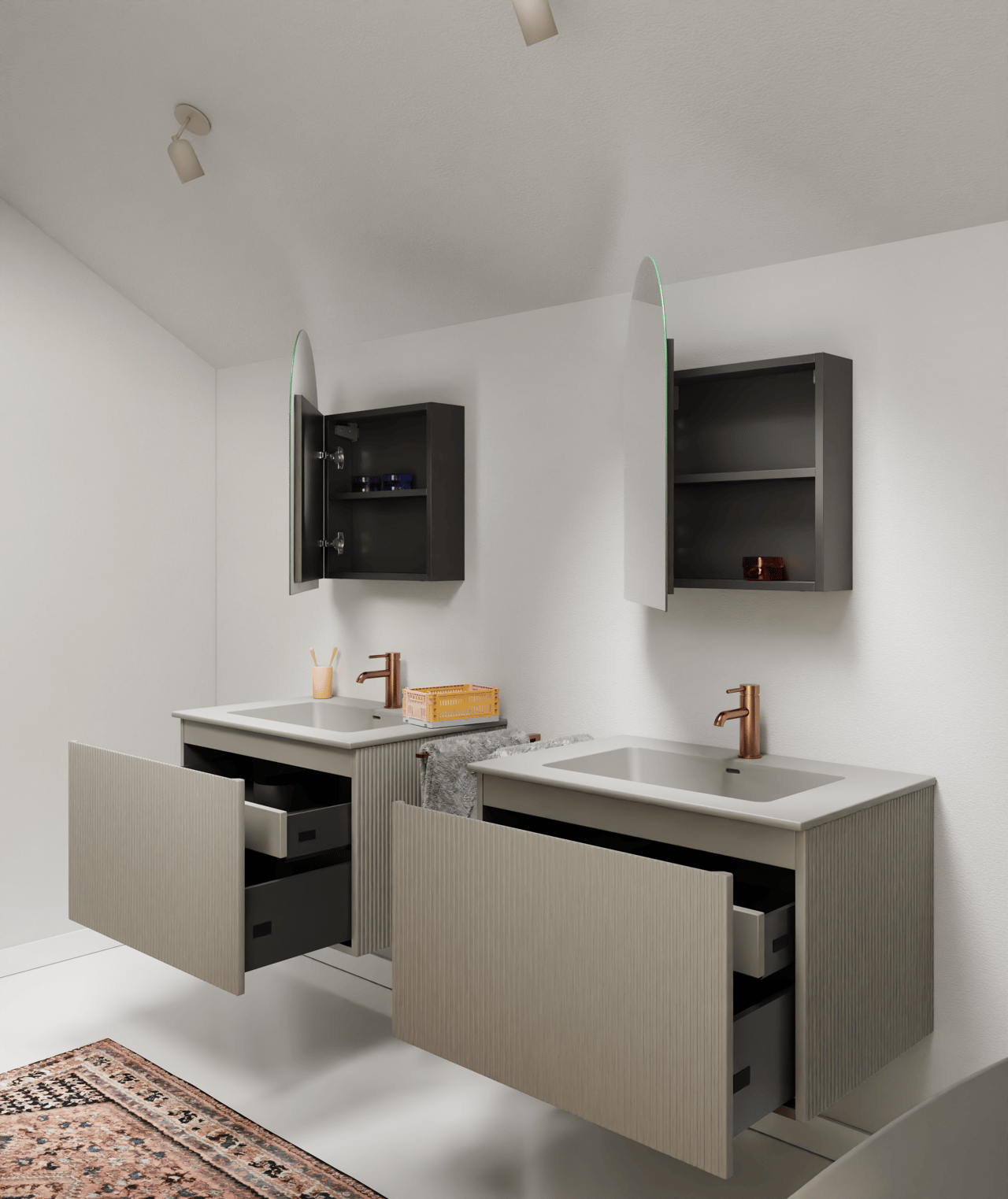 Storke Ribs zwevende wastafelonderkast 75 x 52 cm zijdegrijs 2 lades