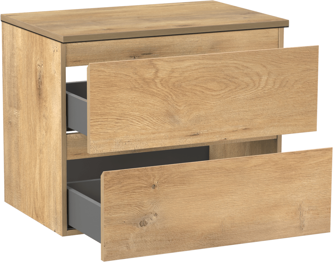 Linie Lado hängendes Möbelstück Set: 70 x 46 cm, Naturbelassene Eiche, mit Lado Einzel Waschtischplatte, Melamin Naturbelassene Eiche