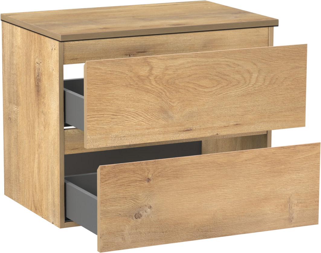 Linie Lado hängendes Möbelstück Set: 70 x 46 cm, Naturbelassene Eiche, mit Lado Einzel Waschtischplatte, Melamin Naturbelassene Eiche