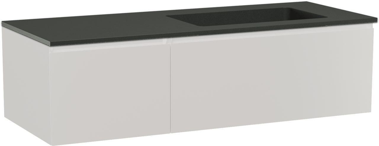 Storke Edge zwevend badmeubel 130 x 52 cm hoogglans wit met Scuro asymmetrisch rechtse wastafel in kwarts mat zwart