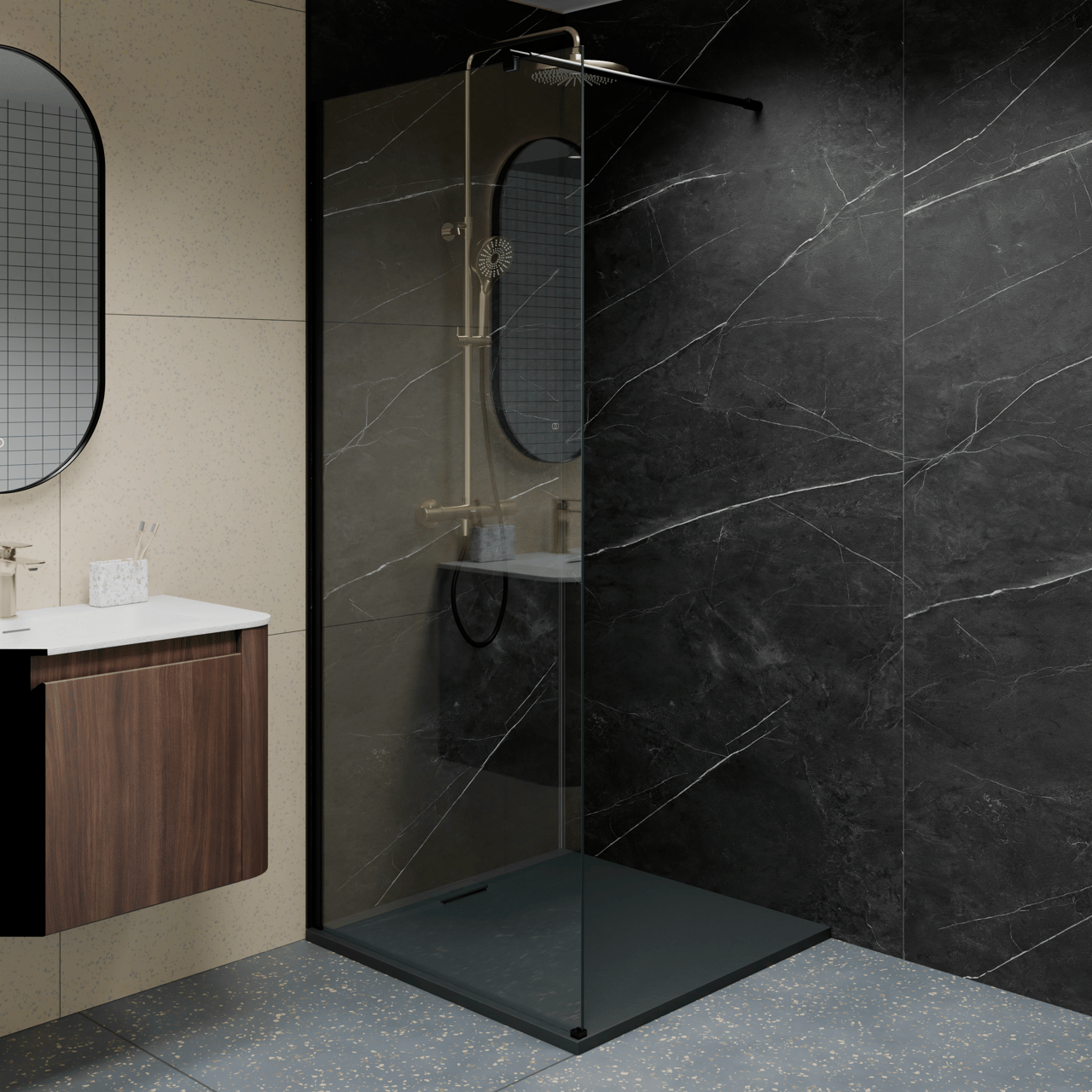 Balmani Andes Evolution douchebak 90 x 90 cm composietmarmer Mat Zwart