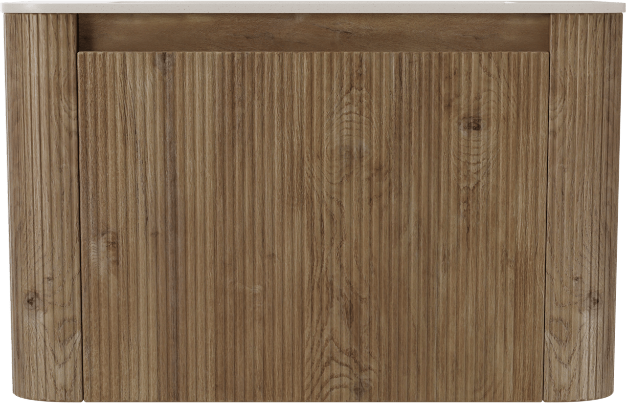 Storke Soft meuble salle de bains suspendu 80 x 46 cm chêne brut avec Mata Soft plan simple en Solid Surface beige granite, Nervure droite symétrique verticale