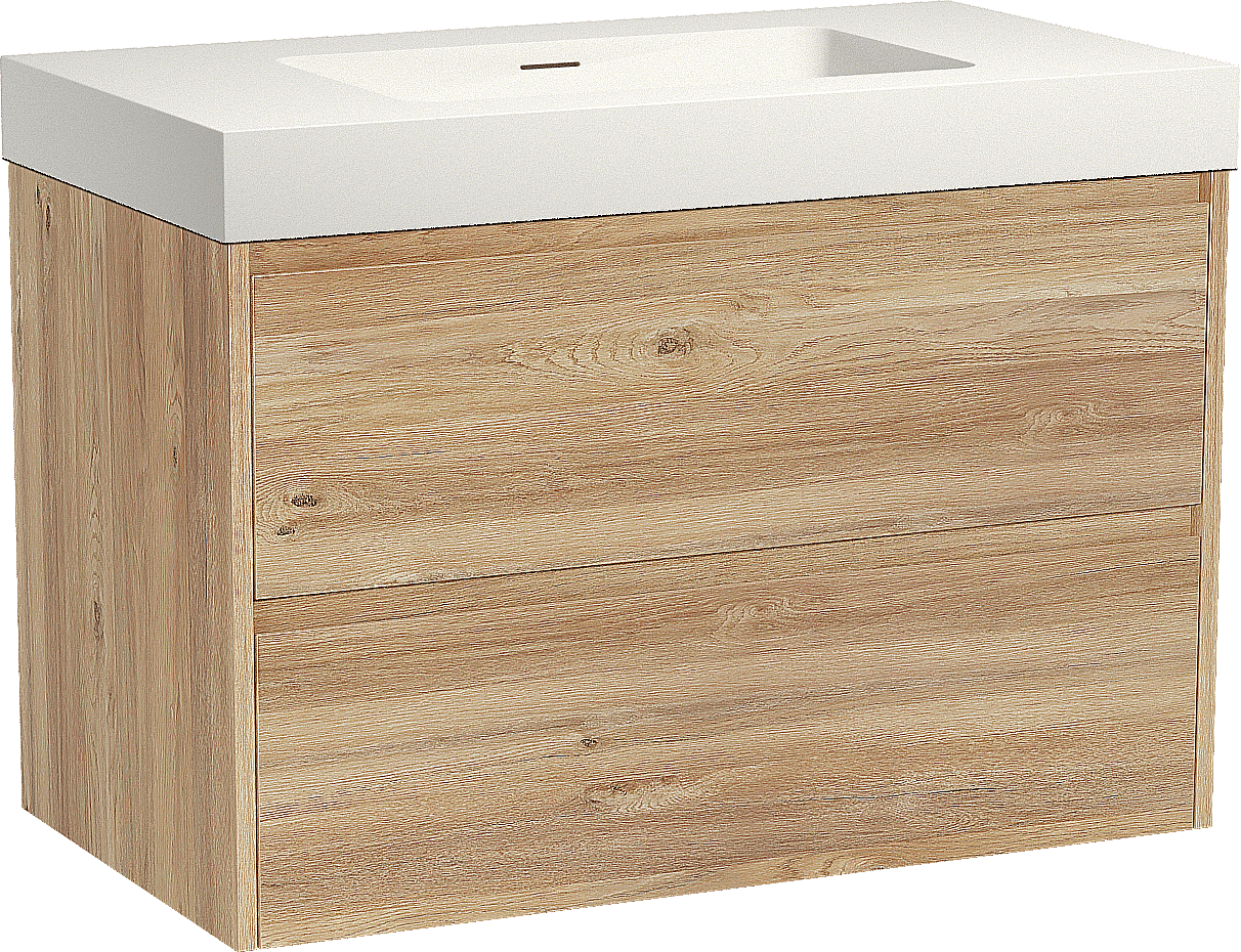 Storke Seda zwevend badmeubel 95 x 52 cm ruw eiken met Mata High enkele wastafel in solid surface mat wit