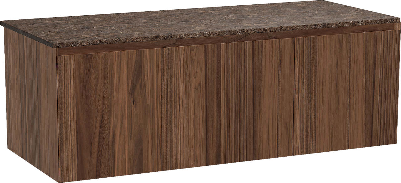 Balmani Idra zwevend badmeubel 135 x 55 cm notenhout met Stretto enkel of dubbel wastafelblad in marmer dark emperador