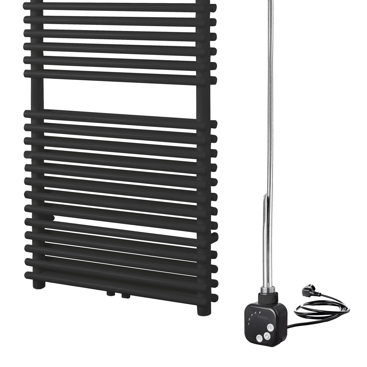 Vipera Alegria Doppel Handtuchheizkörper 60 x 180 cm Elektrische Heizung Schwarz matt Seiten- und Mittelanschluss 1500W, inkl. Widerstand