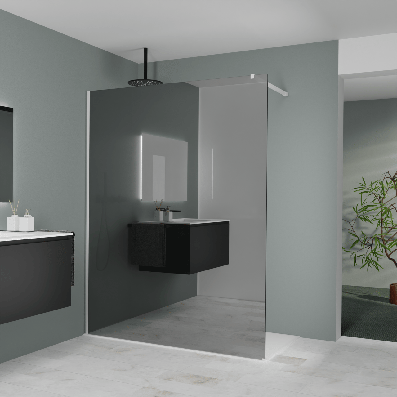 Balmani Modular douche à l'italienne: 160 x 200 cm, Miroir Reflex, avec coating, Profil Blanc mat