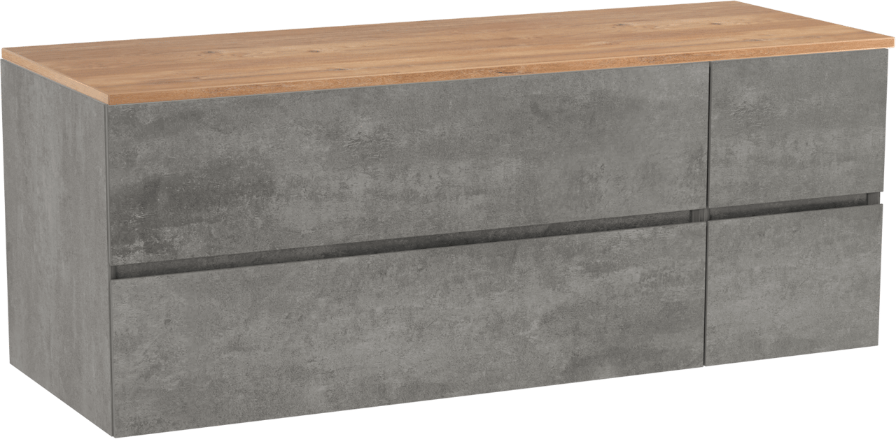 Storke Edge zwevend badkamermeubel 140 x 52 cm beton donkergrijs met Panton enkel of dubbel tablet in melamine ruwe eik