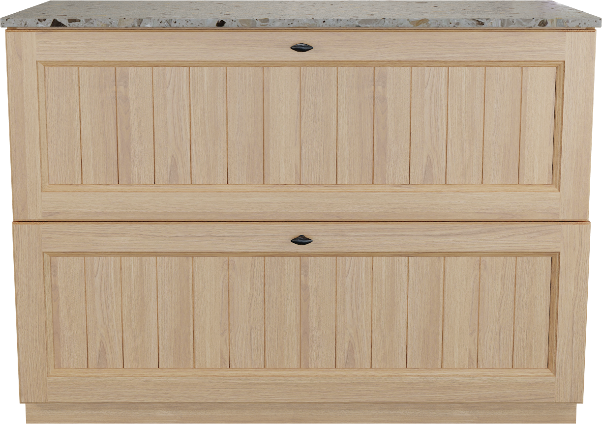 Balmani Lemon staand badkamermeubel 120 x 55 cm, fineer natuur eik met Stretto enkel of dubbel tablet in greige terrazzo