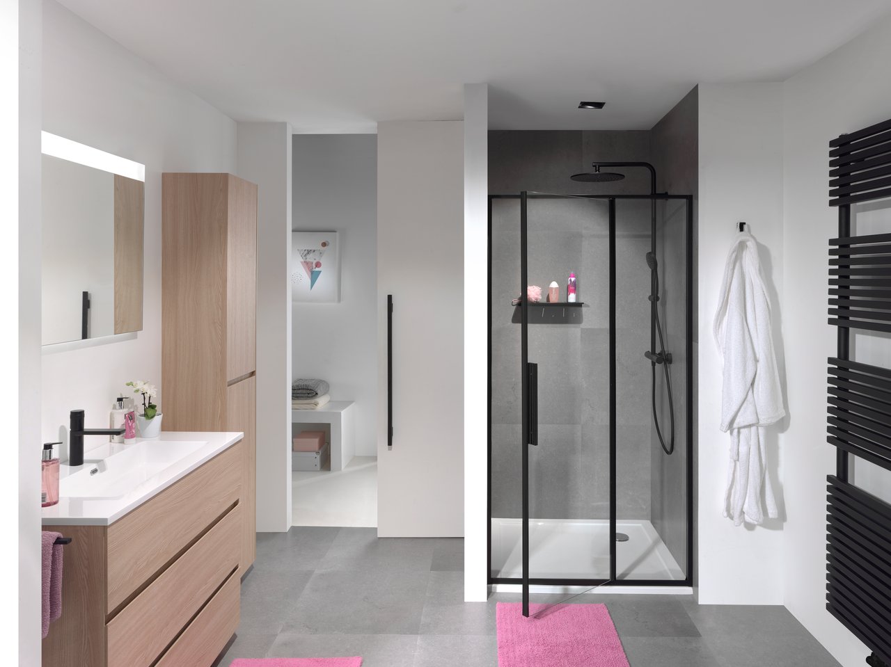 Luca Varess Morano douche draaideur 100 x 190 cm helder glas mat zwart profiel