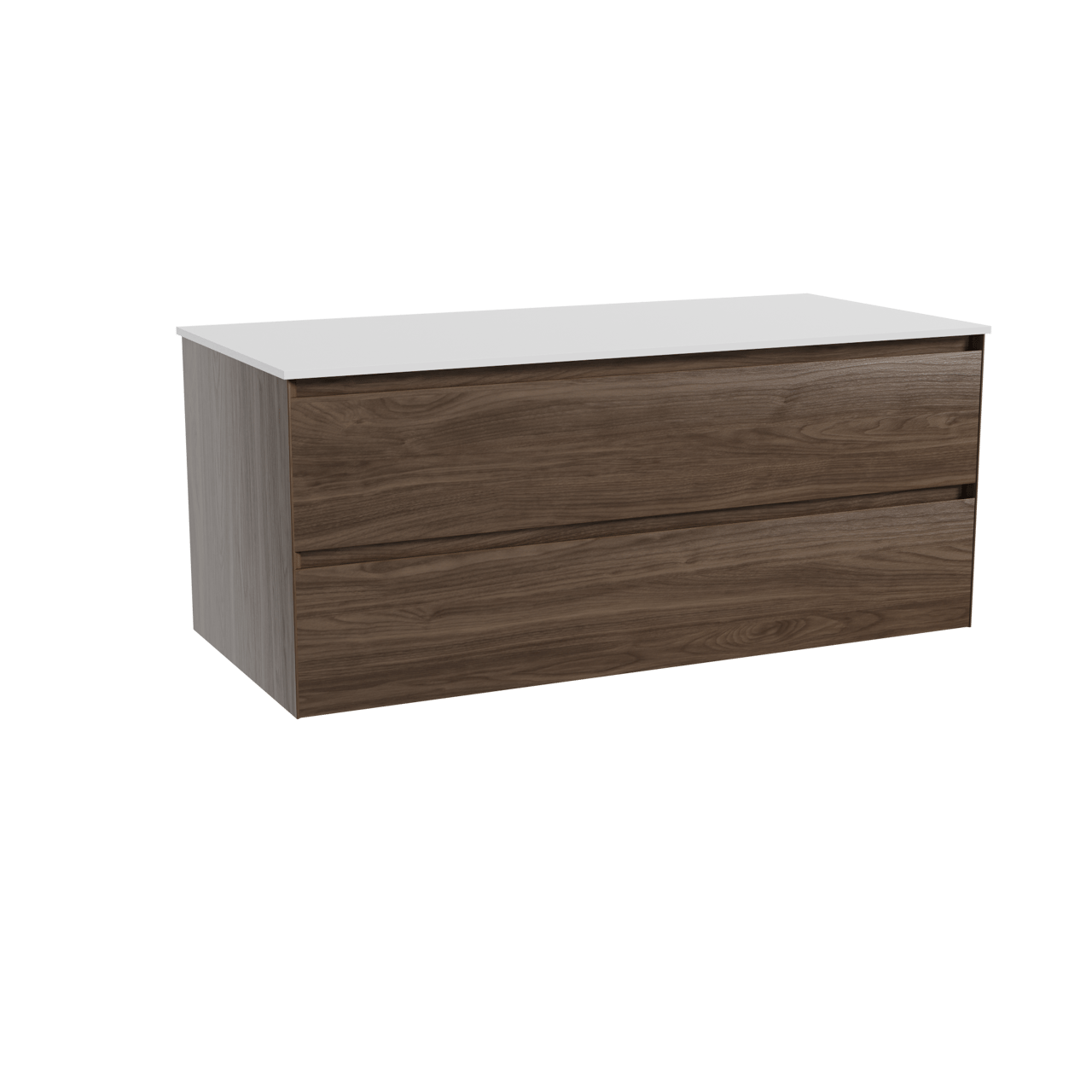 Balmani Mitra hängendes Möbelstück Set: 120 x 55 cm, Amerikanischer Nussbaum, mit Stretto Einzel- oder Doppel Waschtischplatte, Solid Surface Weiß matt