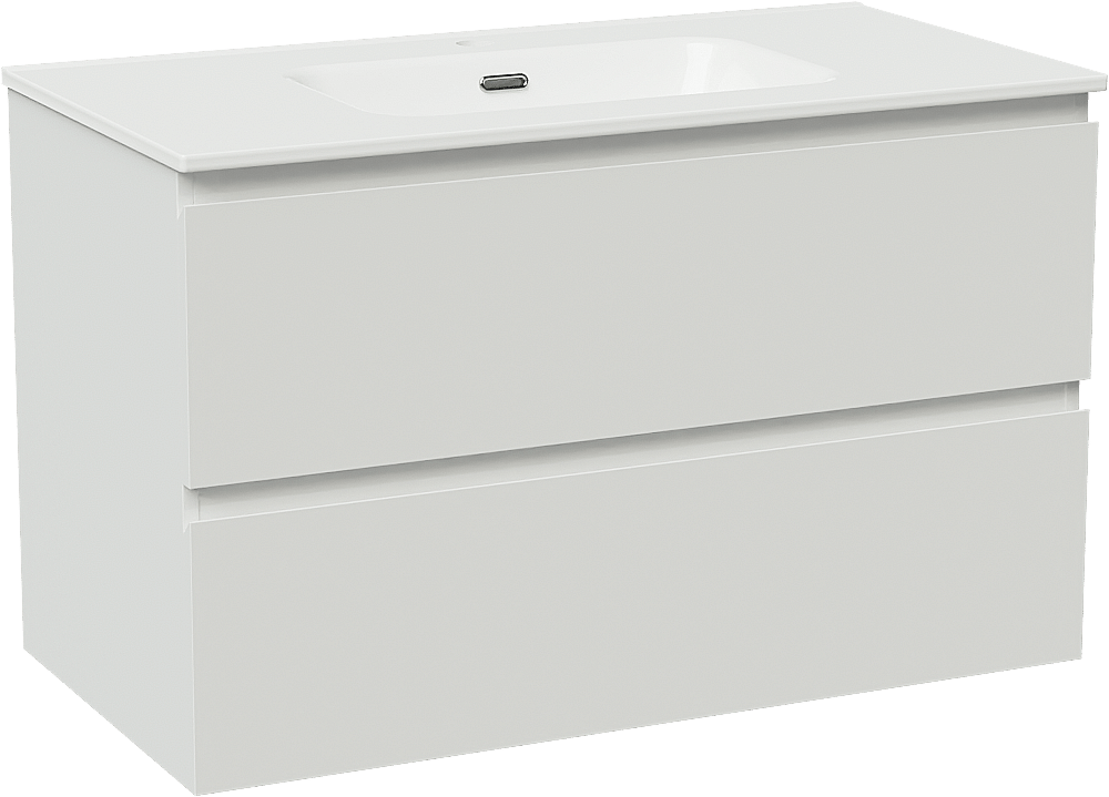 Linie Lado meuble salle de bains suspendu 90 x 46 cm blanc brillant avec Baro plan simple en porcelaine blanc brillant