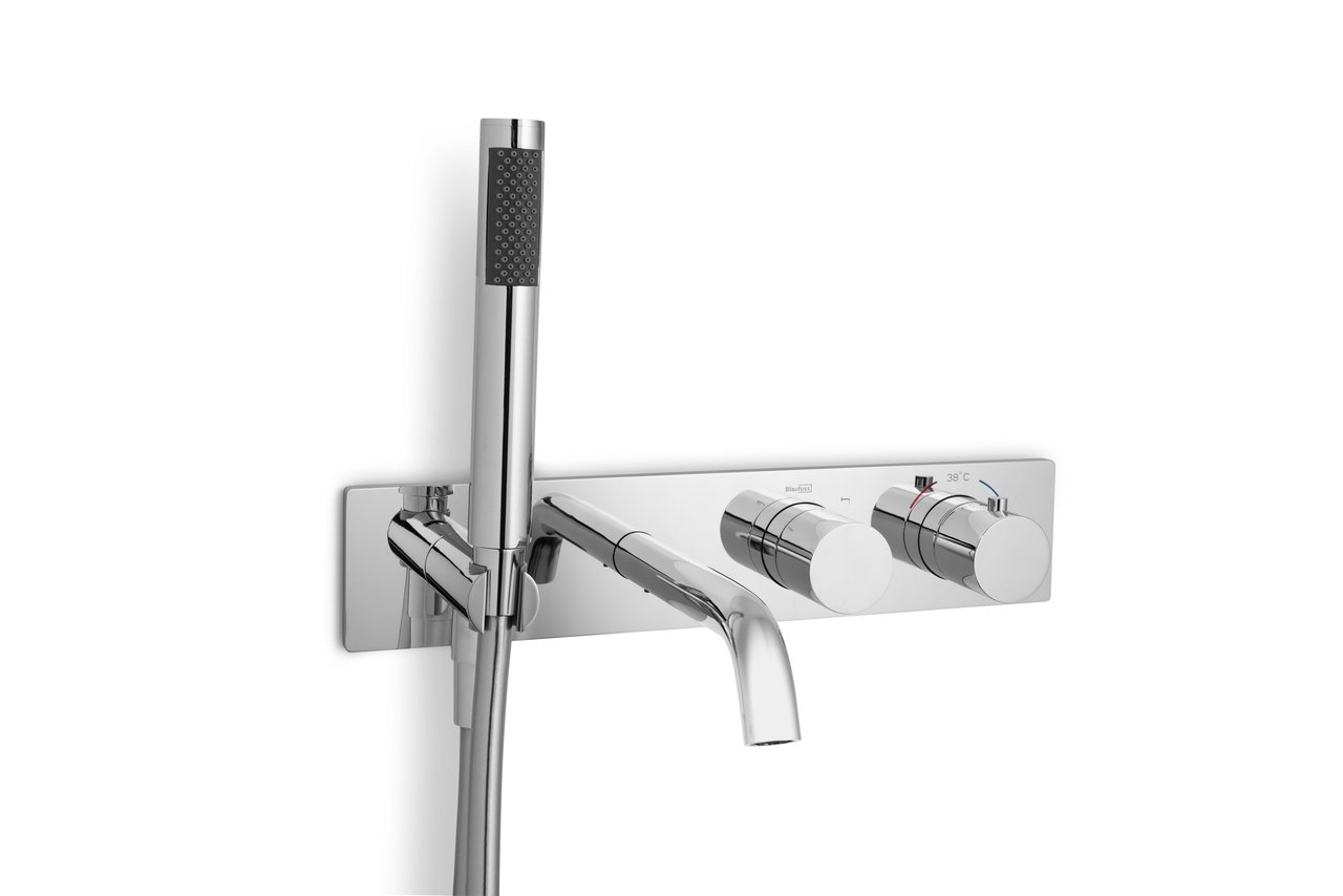 Blaufoss Round thermostatische inbouw badkraan met douchekop glanzend chroom incl. inbouwelement