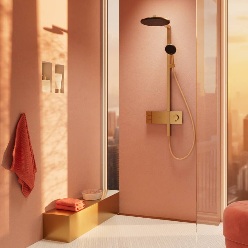 Hansgrohe Raindance Alive S 300 2jets Showerpipe Duschsystem mit Thermostatbatterie: Wandmontage, Brushed Bronze