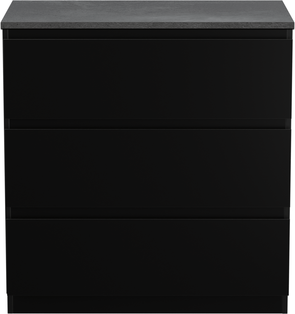 Linie Lado freistehendes Möbelstück Set: 80 x 46 cm, Schwarz matt, mit Lado Einzel Waschtischplatte, Melamin Schiefergrau