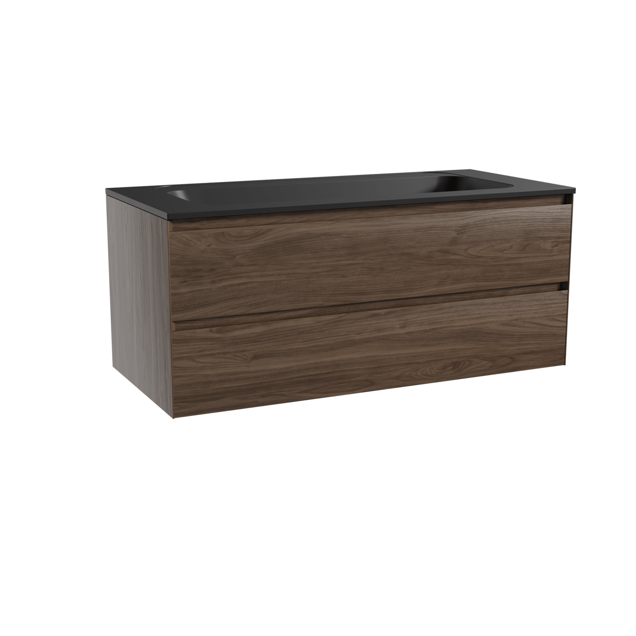 Balmani Mitra meuble salle de bains suspendu 120 x 55 cm noyer américain avec Tablo Strada lavabo simple pour 2 trous de robinet en marbre composite noir mat