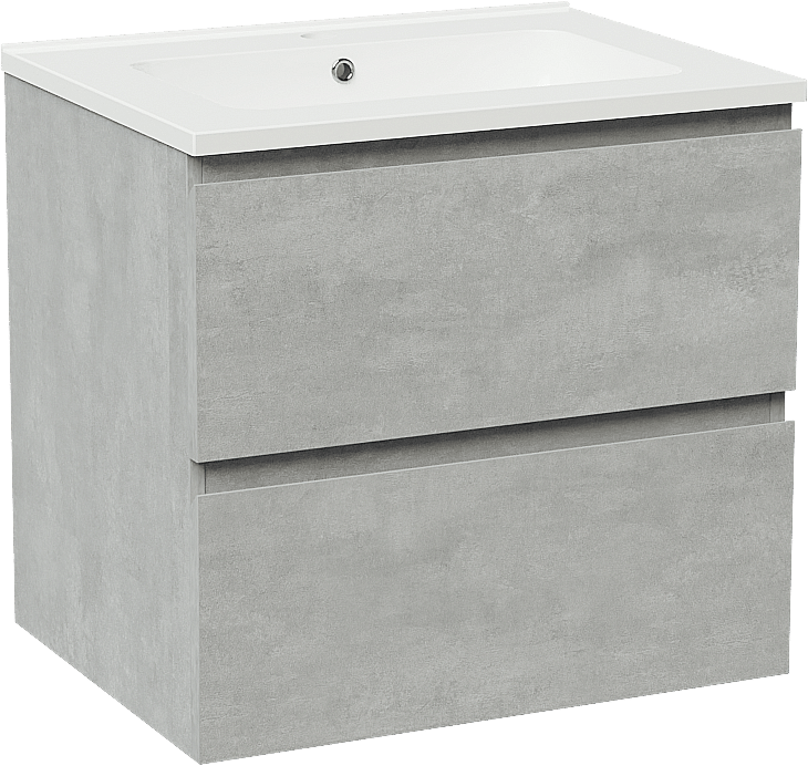 Linie Lado zwevend badmeubel 60 x 46 cm beton donkergrijs met Vano enkele wastafel in composietmarmer hoogglans wit