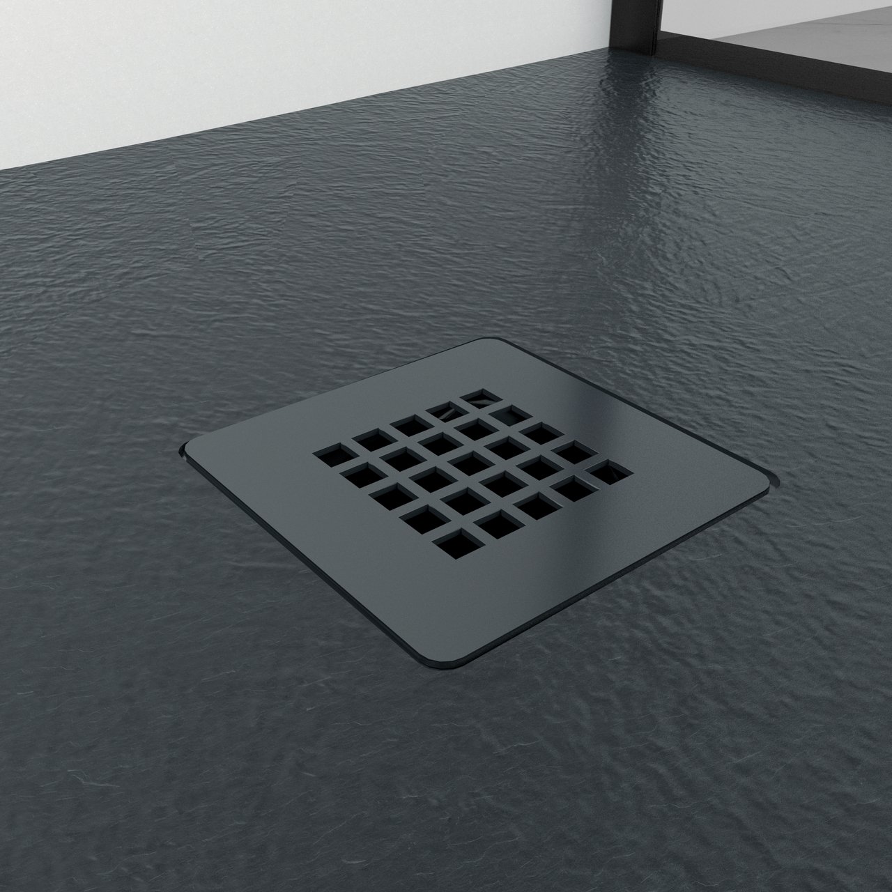 Balmani Vega douchebak 100 x 80 cm composietmarmer grafietgrijs leisteenstructuur