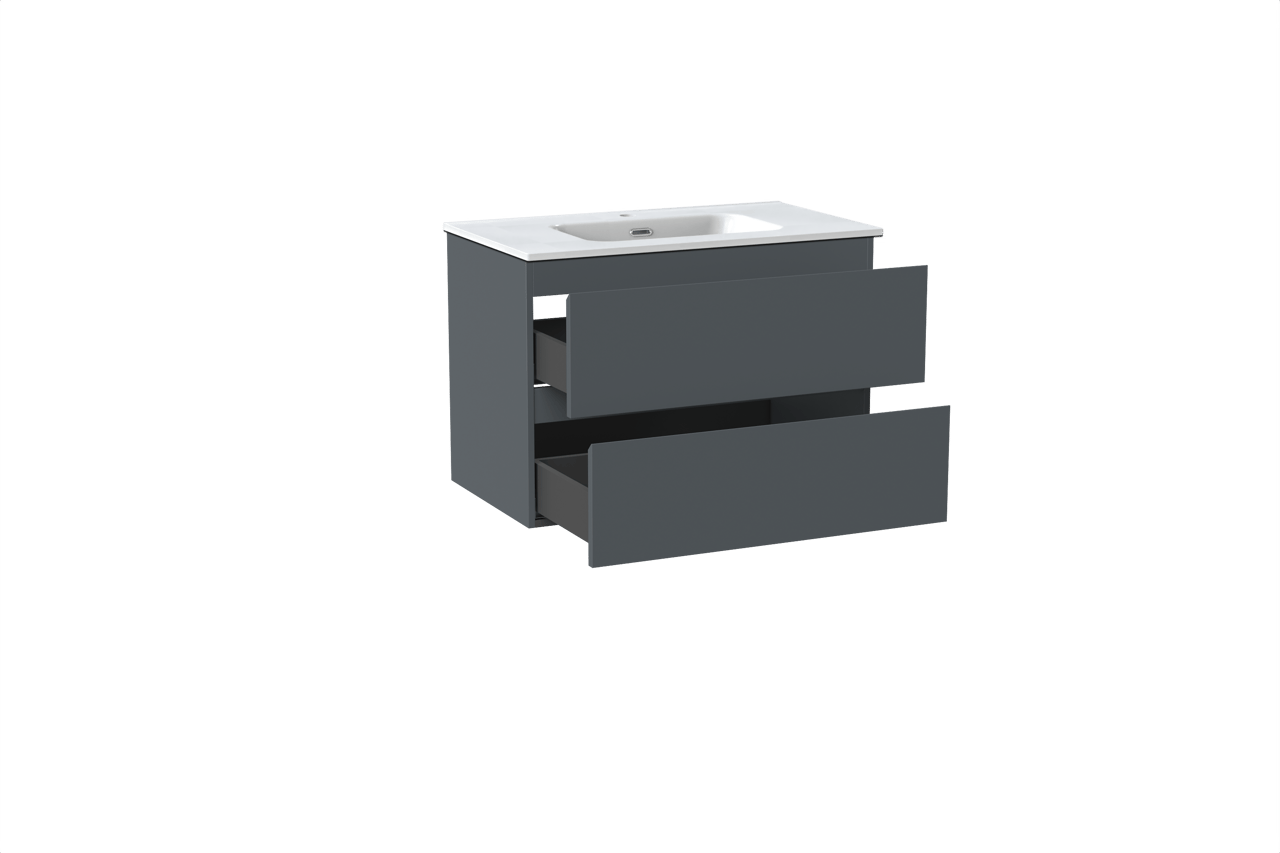 Linie Lado meuble salle de bains suspendu 80 x 46 cm bleu anthracite avec Baro plan simple en porcelaine blanc brillant