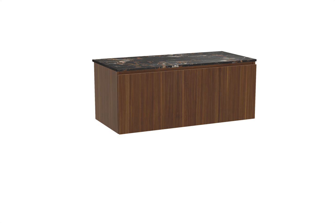 Balmani Sfera hängendes Möbelstück Set: 120 x 55 cm, Amerikanischer Nussbaum, mit Stretto Einzel Waschtischplatte, Marmor Portoro Gold