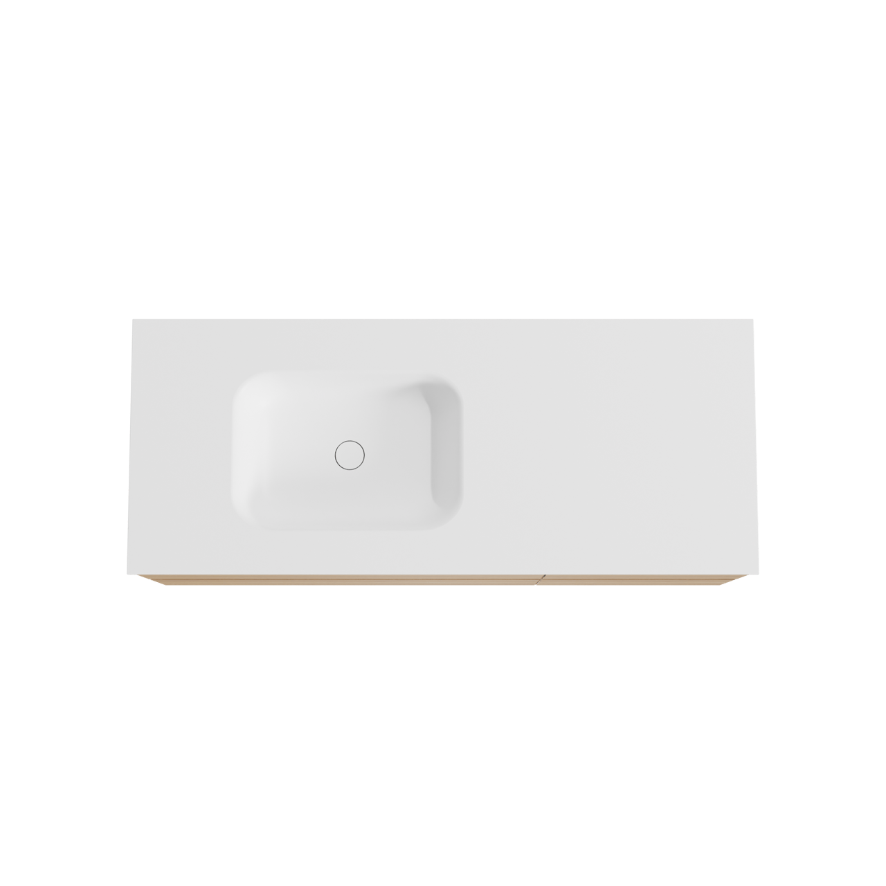 Balmani Mitra hängendes Möbelstück Set: 135 x 55 cm, Naturbelassene Eiche, mit Tablo Arcato Waschtisch links, Solid Surface Weiß matt