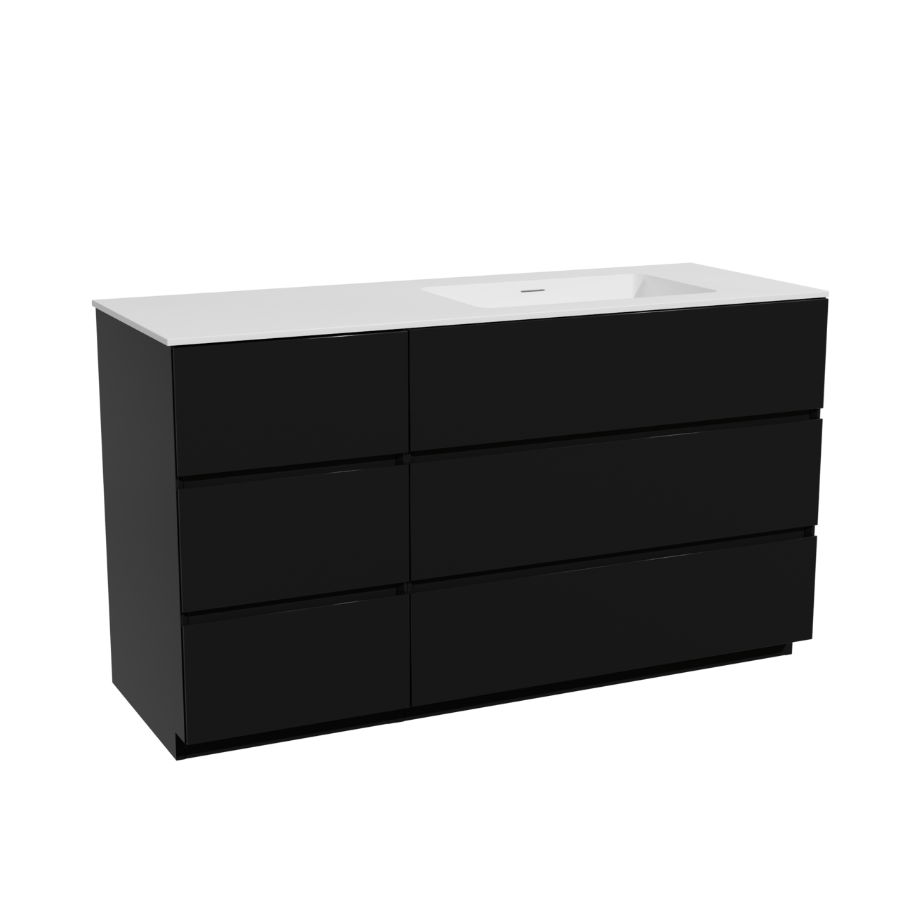 Storke Edge meuble salle de bains à poser 140 x 52 cm noir mat avec Mata vasque asymétrique droite en solid surface blanc mat